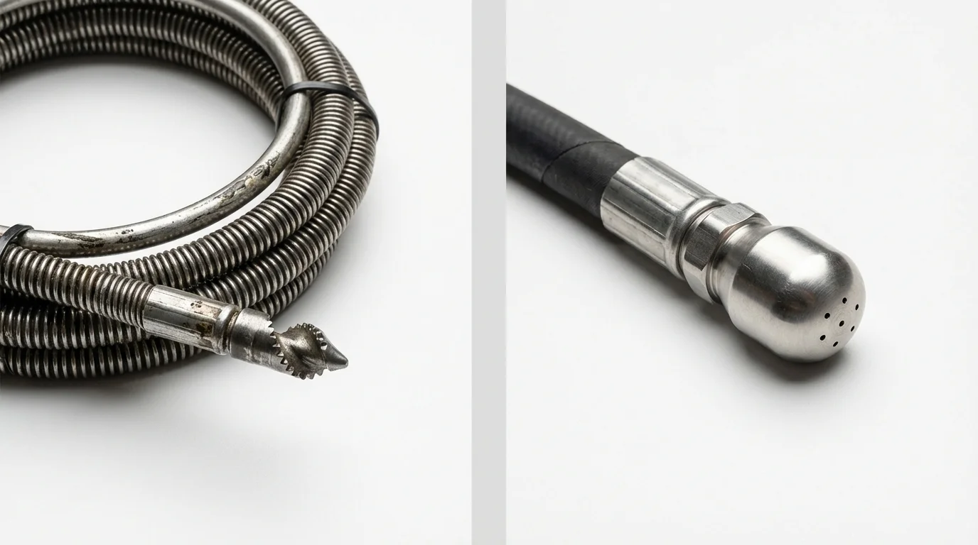 Drain snake cable and hydro jetting nozzle used for drain cleaning in Severna Park, MD