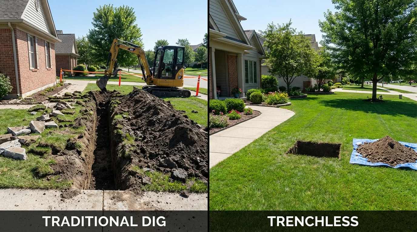Trenchless sewer repair with minimal yard damage versus traditional excavation in Severna Park, MD